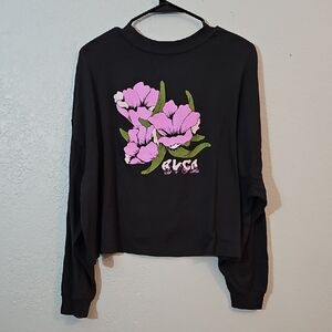 RVCA Black Cotton Long Sleeve Shirt With Graphic Womens Large Oversized Cropped